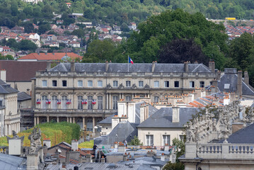 Nancy, France - July 28th 2020 : View of Nancy from the Nancy Cathedral. You can see the government palace in the UNESCO site Place de la Carrière build in classical architecture in 1755.