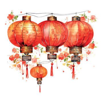 Chinese lanterns illustration style on white background