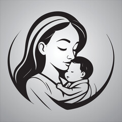 Mother and child or baby vector logo illustration