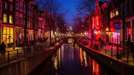 Red light district at night