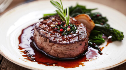 Fototapeta na wymiar Tenderloin steak in plate close-up