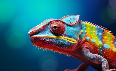 Obraz premium Colorful chameleon on a blue background
