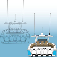 Fishing boat back view, vector, Illustration and line-art