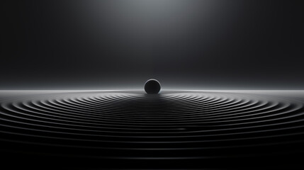 Nocturnal Echo: Product Podium with Spherical Centerpiece on Black Ripple Surface under Spotlight
