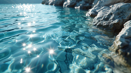 Sparkling Waters and Jagged Rocks Under Sunlight