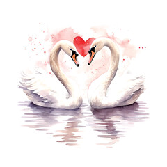 Valentine's Day Wedding White Swans watercolor vector
