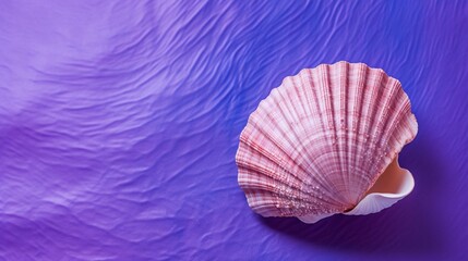A single seashell on a textured purple surface.