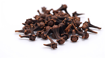 Pile of Dried Cloves, White Background
