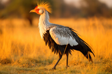 Fototapeta premium A majestic Secretarybird standing tall on the vast African savannah