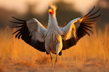 Fototapeta premium A majestic Secretarybird standing tall on the vast African savannah