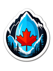Sticker Canadian sign clover and mountainous Canadian landscape, ecology and nature protection