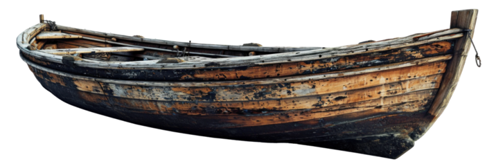 Vintage Wooden Boat Side View Isolated