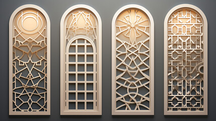 Vector Illustration of 3D Arabic Mashrabiya Window Patterns, Arabic Ornamental - obrazy, fototapety, plakaty