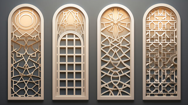 Vector Illustration of 3D Arabic Mashrabiya Window Patterns, Arabic Ornamental