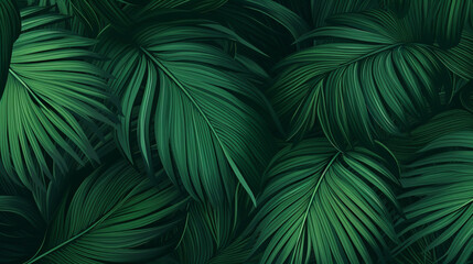 Vector Graphic of Green Palm Leaves Creating a Tropical and Exotic Background, Green Background