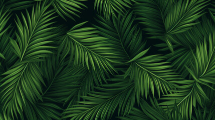 Vector Graphic of Green Palm Leaves Creating a Tropical and Exotic Background, Green Background