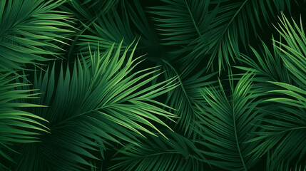 Vector Graphic of Green Palm Leaves Creating a Tropical and Exotic Background, Green Background