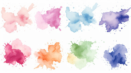 Set of Eight Vector Watercolor Splatters in Pastel Hues, Watercolor Splatter