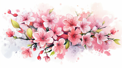 Vector Graphic Featuring an Array of Spring Blossoms in Watercolor Style, Creating a Soft and Elegant Composition, Spring