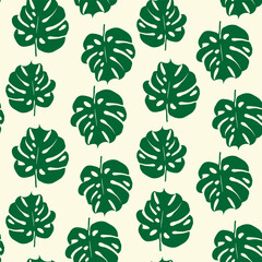 Monstera jungle leaves, floral seamless pattern for fabric textile or wallpapers. Vector tropical jungle leaves modern background