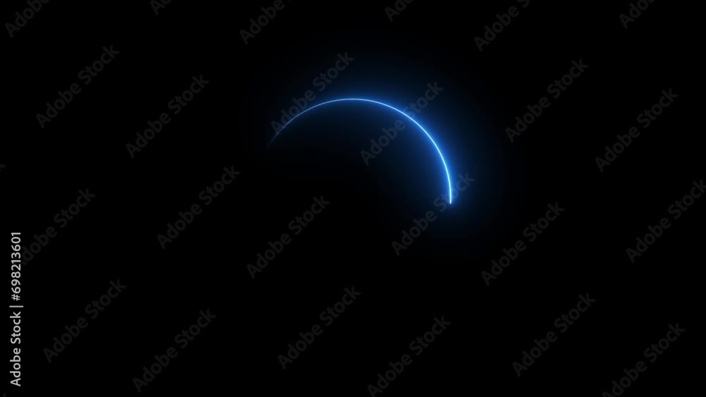 Poster neon lights circle in motion seamless vj loop animation black background. blue color circle.