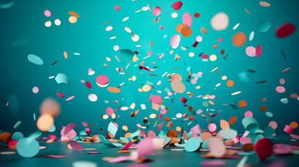 colorful confetti falling on a green background
