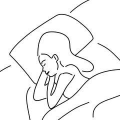 Illustration outline woman sleeping on the mattress concept sleep day