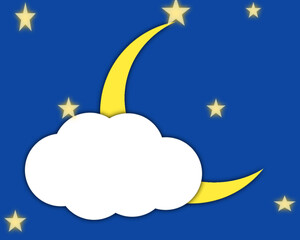 Dark night sky moon and cloud with star paper cut illustration background