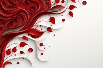 Red floral pattern on the side of a white background. Valentine's day banner, wedding invitation