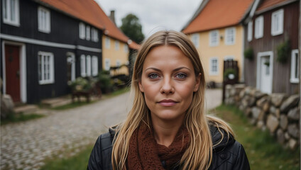 Fototapeta premium Portrait of a Danish woman in a danish village