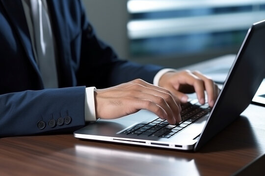 close up of hands typing on laptop
