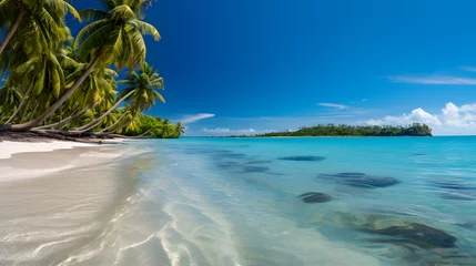 Crédence de cuisine en verre imprimé Anse Source D'Agent, île de La Digue, Seychelles Beautiful tropical beach with palm trees
