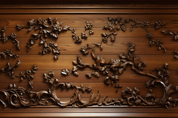 Wooden baroque ornament seamless, carve decoration wood background