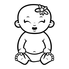 cute baby outline, flat vector illustration black and white, for coloring book, isolated on white background