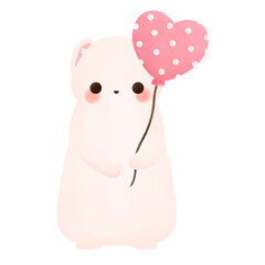 Ferret hug pink heart polka dot ballon watercolour hand drawing