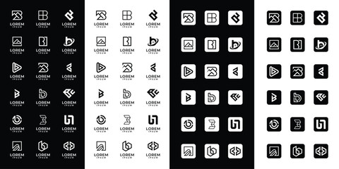 Set of abstract initial letter B logo templates with icons, symbols for business of fashion, automotive, financial, and others - obrazy, fototapety, plakaty