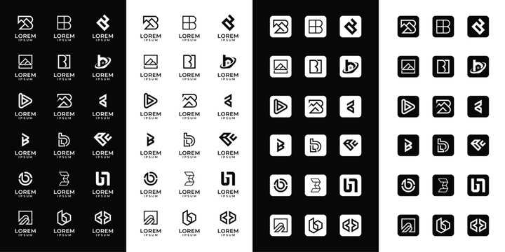 Set of abstract initial letter B logo templates with icons, symbols for business of fashion, automotive, financial, and others
