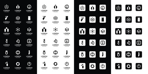 Set of abstract initial letter I logo templates with icons, symbols for business of fashion, automotive, financial, and others