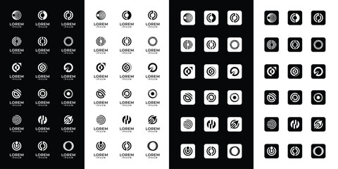 Set of abstract initial letter O logo templates with icons, symbols for business of fashion, automotive, financial, and others