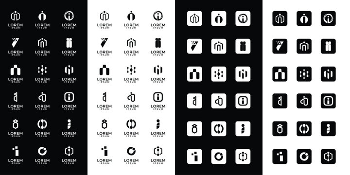 Set of abstract initial letter I logo templates with icons, symbols for business of fashion, automotive, financial, and others