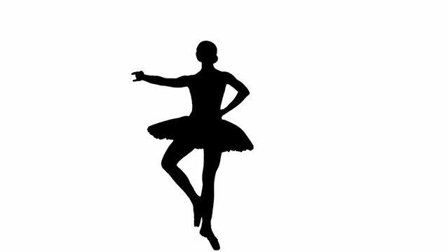 Portrait of female isolated on white background with alpha channel. Full shot ballerina silhouette in tutu and body dancing choreography.
