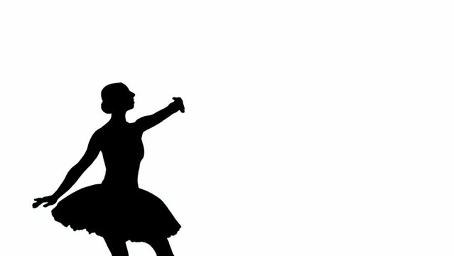 Portrait of female isolated on white background with alpha channel. Close shot ballerina silhouette in tutu and body showing choreography.