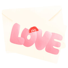 A white envelope with a love letter watercolour cartoon  illustration