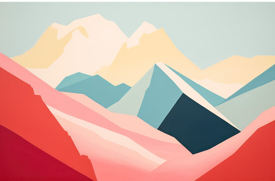 Fototapeta valentines day mountain landscape pattern in watercolour color block illustration style pastel colours sunset background postcard wallpaper rosy red pink