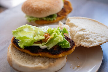 chicken burger with fries
