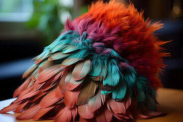Obraz premium Beautiful Soft and Light Fluffy Feathers Floating Abstract. Heavenly Dreamy Colorful Swan Feather.