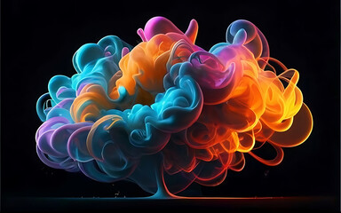 Colorful fluid smoke explosion on dark background