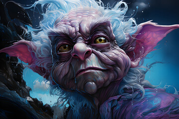 Goblin, a mythical humanoid creature. an evil creature. close-up portrait. - obrazy, fototapety, plakaty