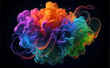 Colorful fluid smoke explosion on dark background