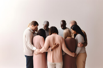 Group of diverse people praying together. AI generative